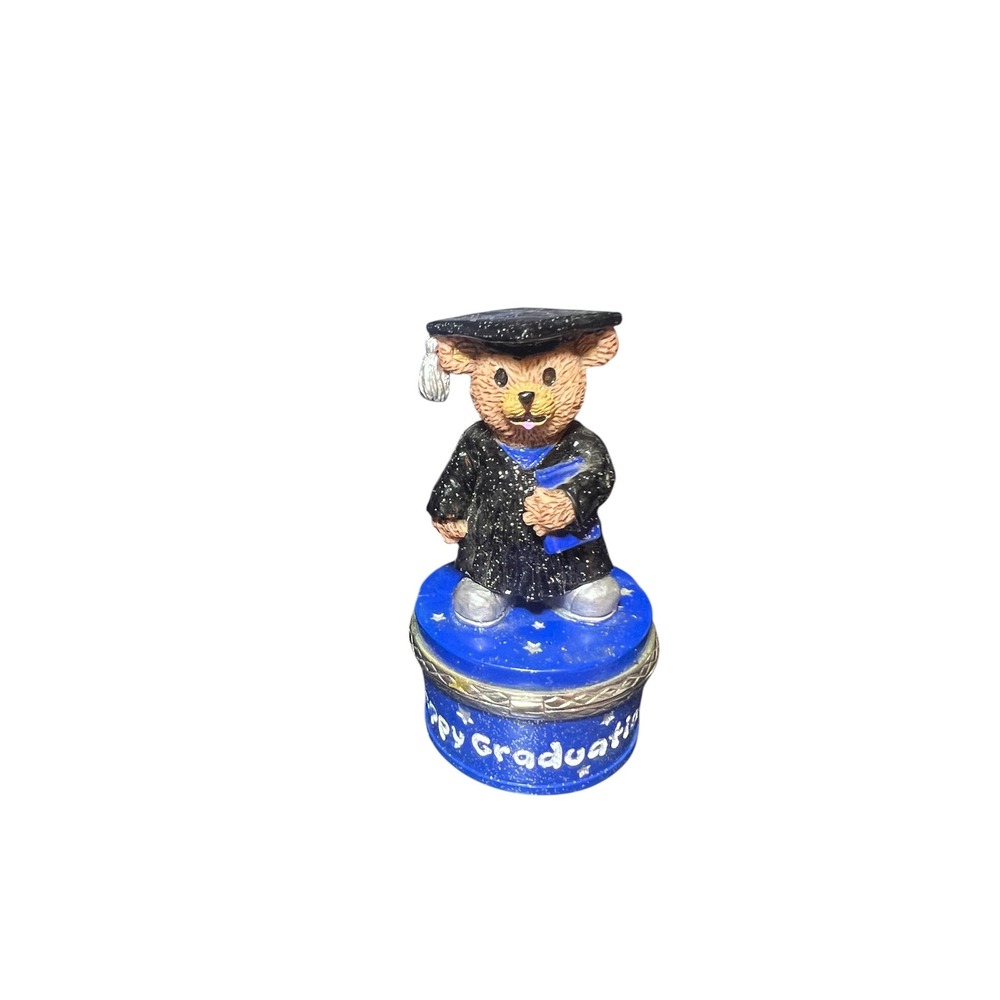 Claires VTG 1999 Graduation Bear Hinged Trinket Box Figurine Happy Graduate Gift